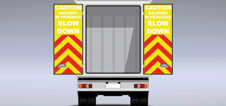 LLUMINATED VEHICLE SAFETY SIGNAGE TO PROVIDE INCREASED ROADSIDE PROTECTION FOR DELIVERY PROFESSIONALS